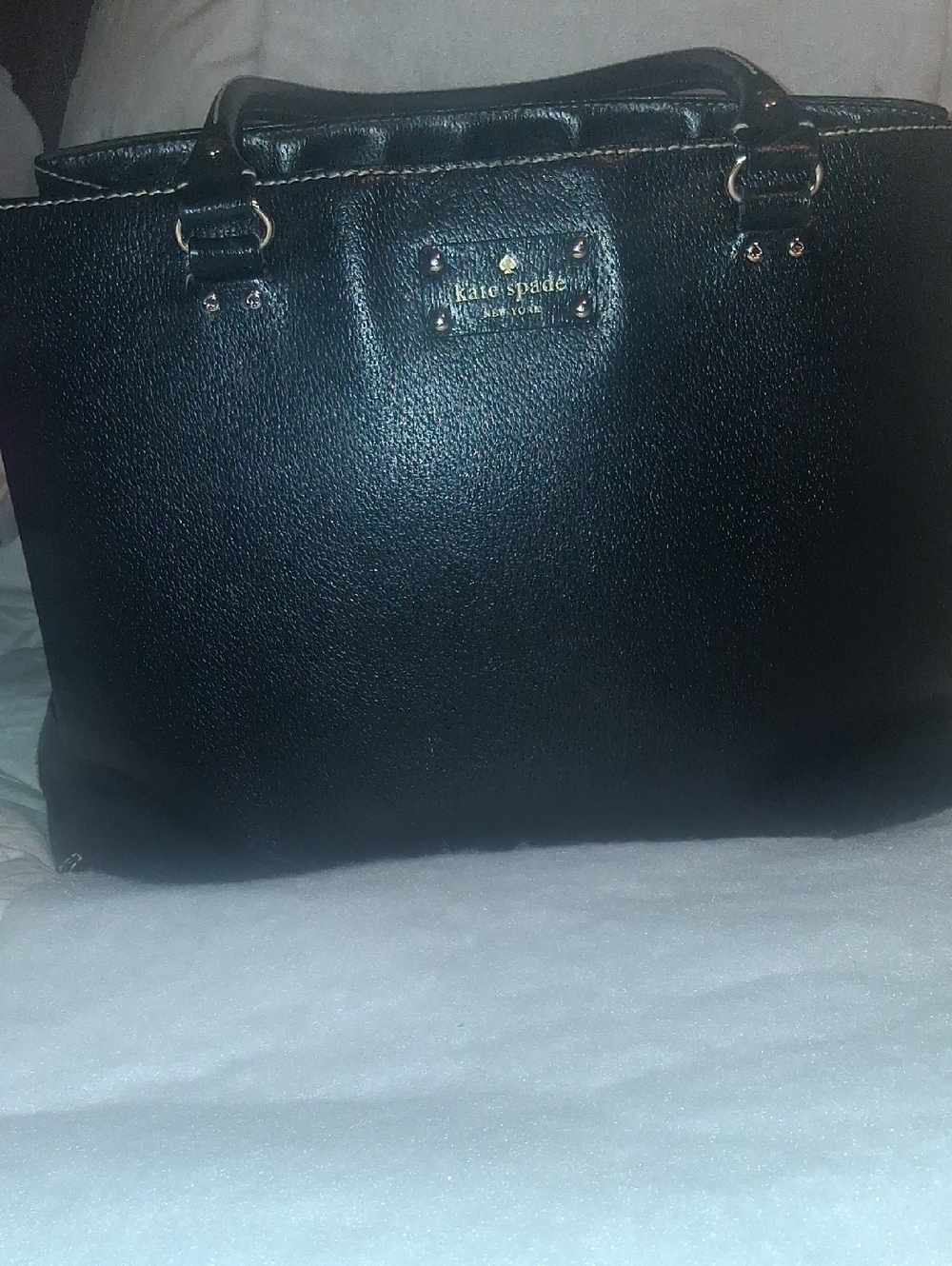 kate spade Black Pebbled Leather Tote with Gold Hardware
